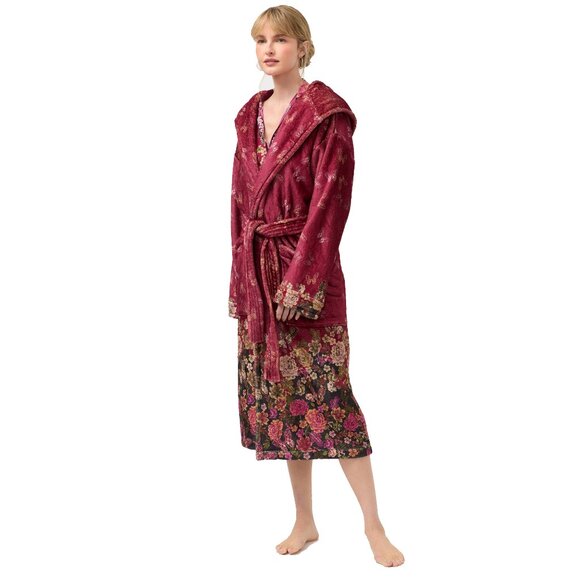 Johnny Was Karie Cozy Robe Floral Sleep Wear Home Lounge Flowers Winter Red NEW - Picture 2 of 7